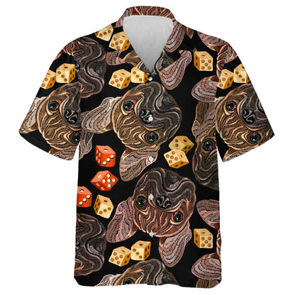 Embroidery French Bulldog And Dice Background Hawaiian Shirt,Hawaiian Shirt Gift, Christmas Gift