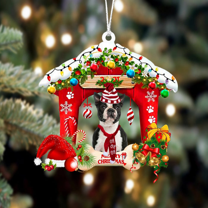 Boston Terrier-Christmas House Two Sided Christmas Plastic Hanging Ornament, Christmas Ornament Gift, Christmas Gift, Christmas Decoration