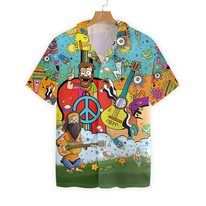 What Is Hippie Funny Guitar Pattern Hawaiian Shirt, Hwaiian For Gift