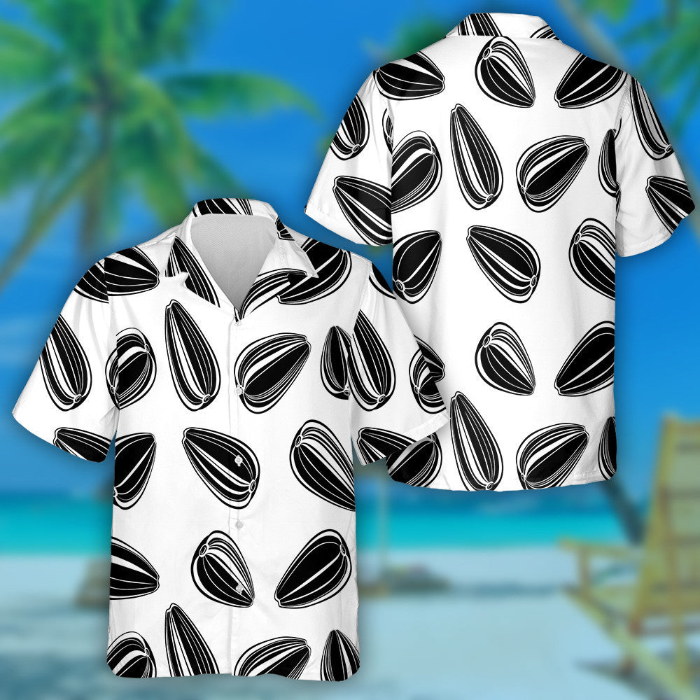 Black And White Sunflower Seeds Pattern Hawaiian Shirt, Hawaiian For Gift