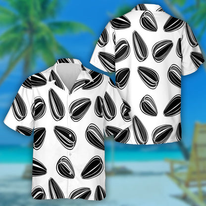 Black And White Sunflower Seeds Pattern Hawaiian Shirt, Hawaiian For Gift