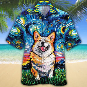 Welsh Corgi Dog Happy Face At Beautiful Night Hawaiian Shirt, Hawaiian Shirt Gift, Christmas Gift