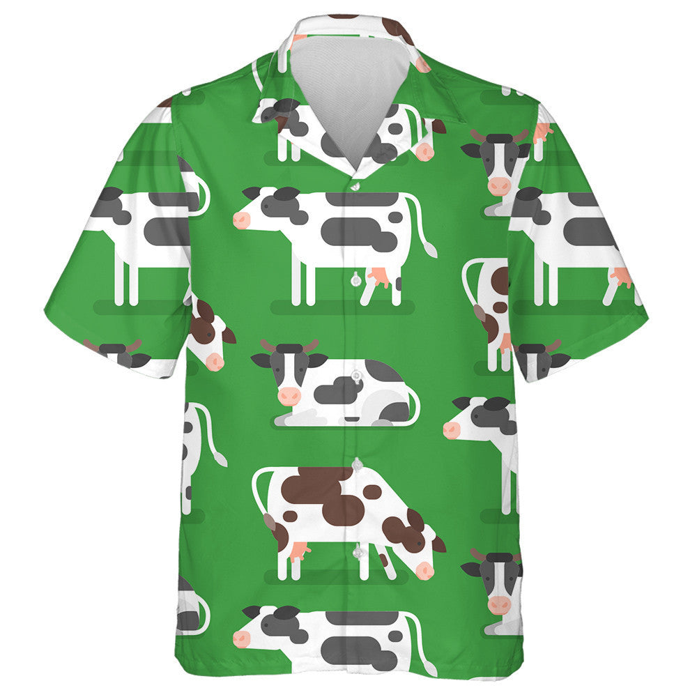 Hand Draw Cute Cow On Green Background Hawaiian Shirt, Hawaiian Shirt Gift, Christmas Gift