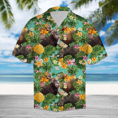 Tropical Pineapple With Moose Design Hawaiian Shirt,Hawaiian Shirt Gift, Christmas Gift