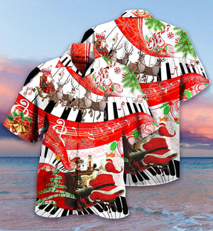 Christmas Love Music Santa Claus With His Reindeers Hawaiian Shirt, Hawaiian Shirt Gift, Christmas Gift