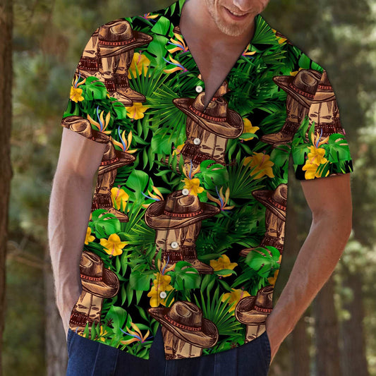 Cowboy Tropical Wild Flower Vintage Style Hawaiian Shirt, Hawaiian Shirt Gift, Christmas Gift