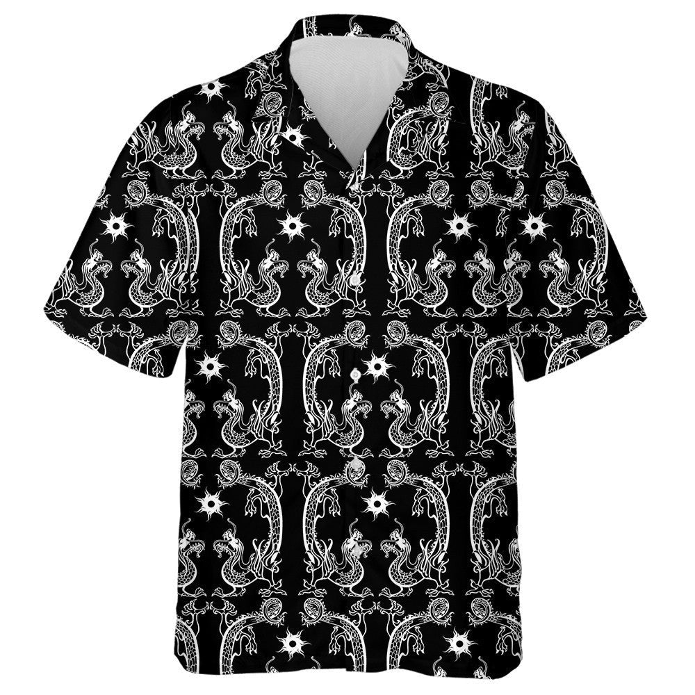 Chinese Dragon On Black Background Vintage Style Hawaiian Shirt, Hawaiian Shirt Gift, Christmas Gift