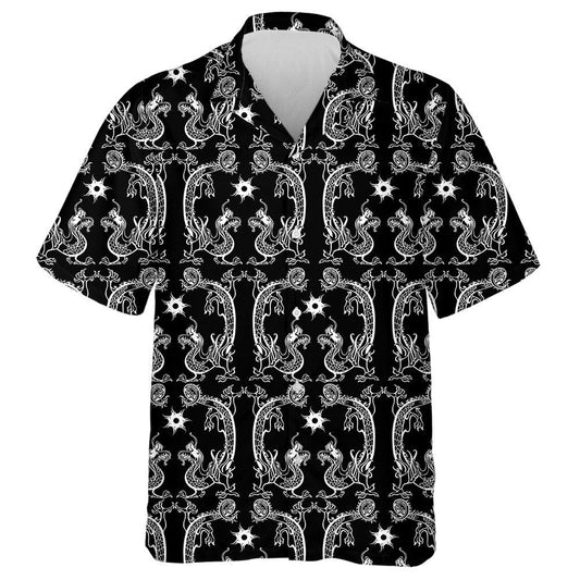 Chinese Dragon On Black Background Vintage Style Hawaiian Shirt, Hawaiian Shirt Gift, Christmas Gift