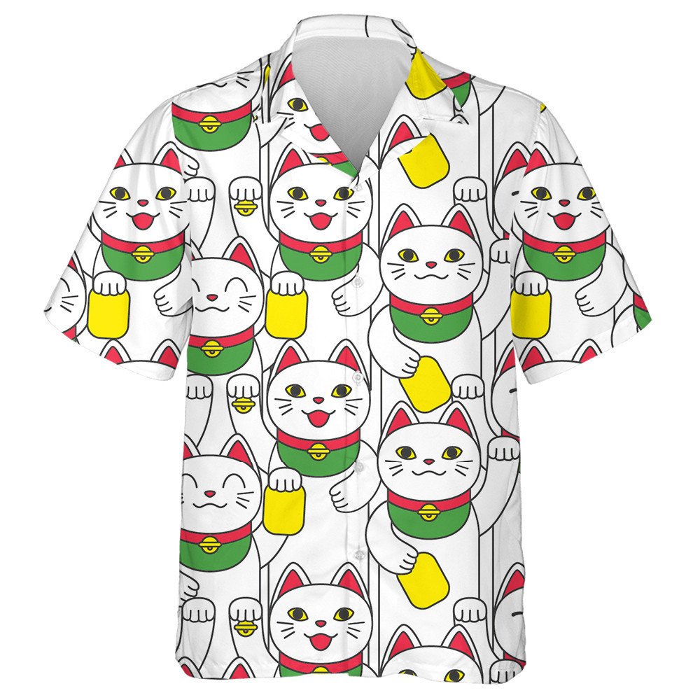 Lucky Asian Smiling Cat Maneki Neko Hawaiian Shirt, Hawaiian Shirt Gift, Christmas Gift