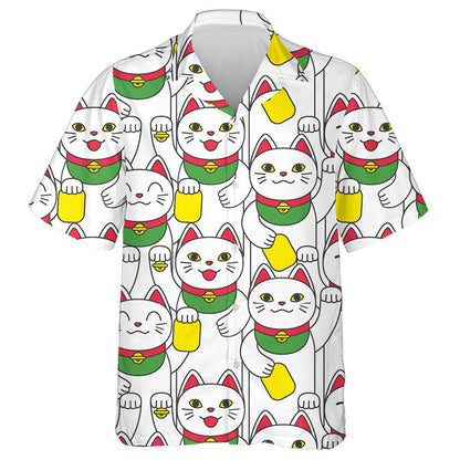 Lucky Asian Smiling Cat Maneki Neko Hawaiian Shirt, Hawaiian Shirt Gift, Christmas Gift