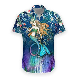 Beautiful Mermaid With Tropical Plants Art Design Hawaiian Shirt, Hawaiian Shirt Gift, Christmas Gift