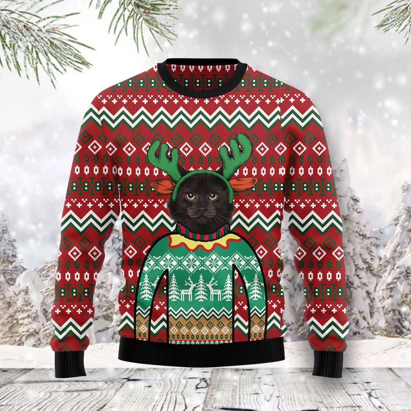 Black Cat Nollag Mná &amp; fir iontach unisex, lánúineacha ag meaitseáil, cairde, teaghlaigh greannmhar bronntanais geansaí gránna saoire na Nollag