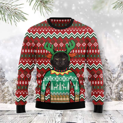 Black Cat Nollag Mná &amp; fir iontach unisex, lánúineacha ag meaitseáil, cairde, teaghlaigh greannmhar bronntanais geansaí gránna saoire na Nollag