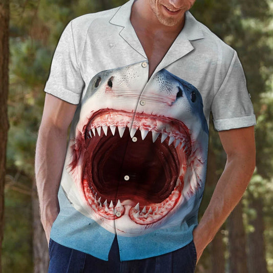 Shark With Sharp Teeth Design Hawaiian Shirt,Hawaiian Shirt Gift, Christmas Gift