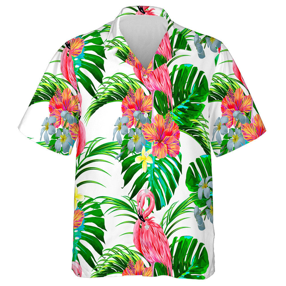 Flamingo Álainn le Duilleoga Coimhthíocha Bláthacha Agus Trópaiceacha Léine Haváís, Bronntanas Léine Haváís, Bronntanas Nollag