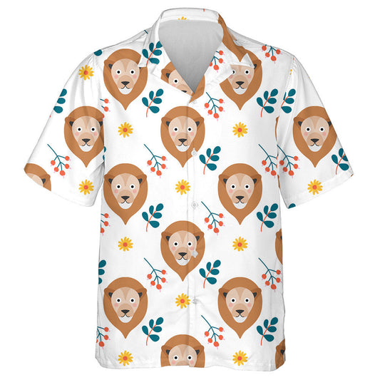 Funny Lion Face With Flowers And Plants Hawaiian Shirt, Hawaiian Shirt Gift, Christmas Gift