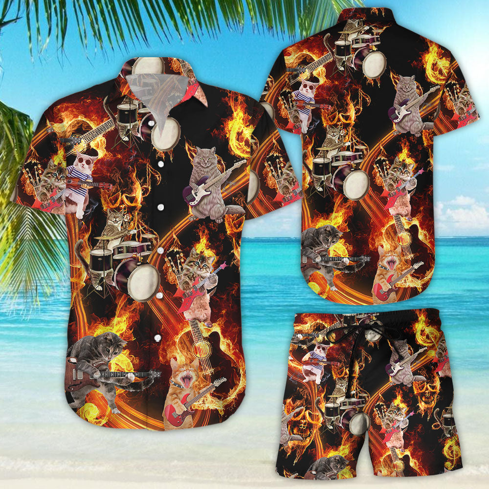 Cat Themed Hawaiian Shirt - Cats Play Musical Instruments Hawaiian Shirt - Good Presents For Cat Lovers_Hawaiian Shirt Gift, Christmas Gift