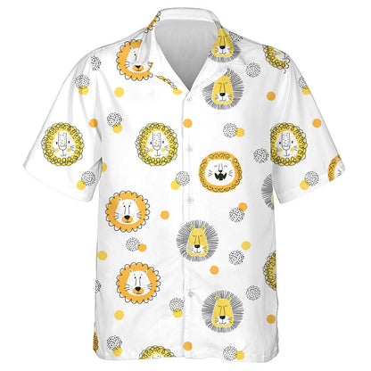 Funny Lion And Dots On White Background Hawaiian Shirt, Hawaiian Shirt Gift, Christmas Gift