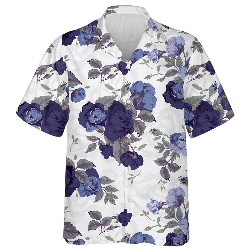 Amazing Purple Roses Green Leaves Branches Drawing Pattern Hawaiian Shirt, Hawaiian Shirt Gift, Christmas Gift