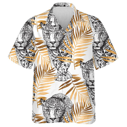 Sceitse den Liopard Siúil In Óir Duilleoga pailme Coimhthíocha Léine Haváí, Bronntanas Léine Haváíais, Bronntanas Nollag