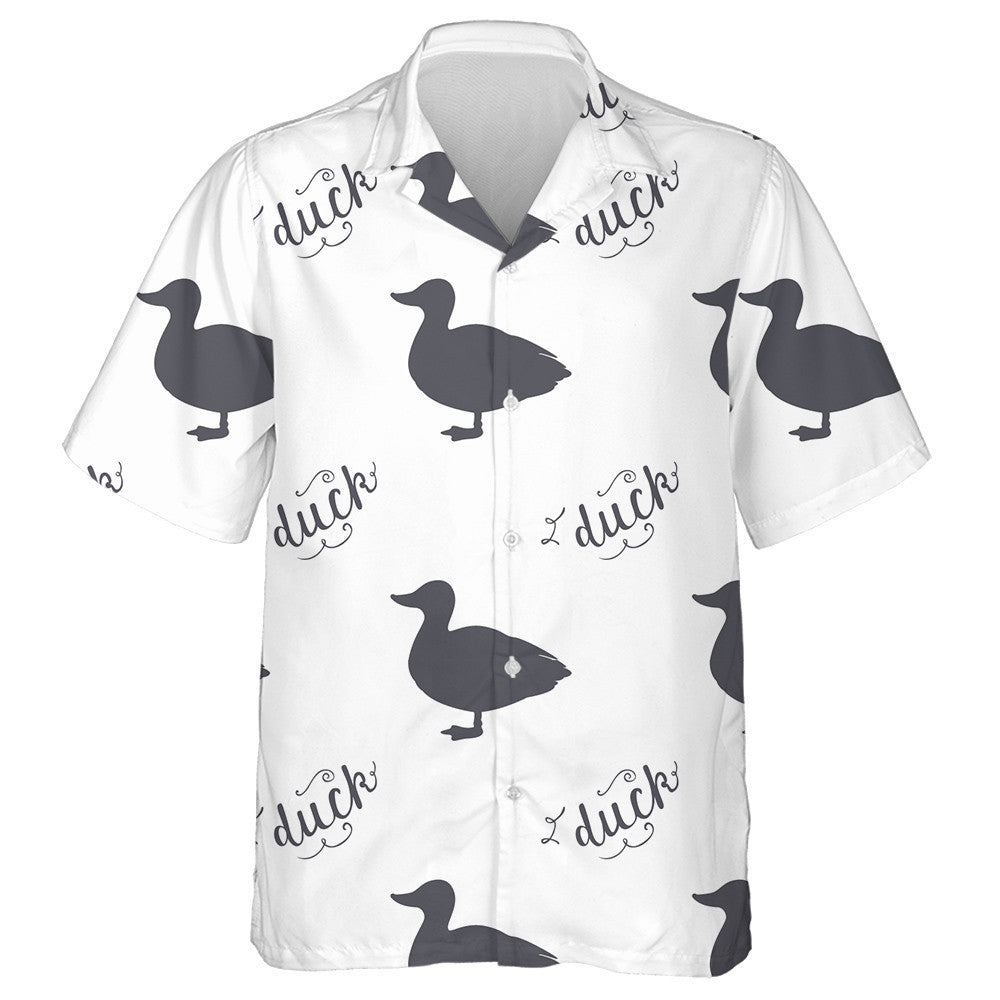 Hand Drawn Farm Duck Silhouettes And Lettering Hawaiian Shirt, Hawaiian Shirt Gift, Christmas Gift