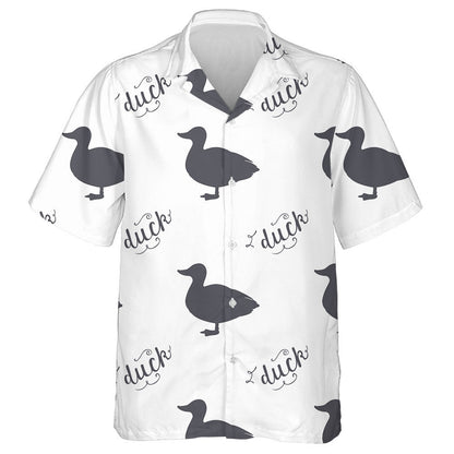 Hand Drawn Farm Duck Silhouettes And Lettering Hawaiian Shirt, Hawaiian Shirt Gift, Christmas Gift
