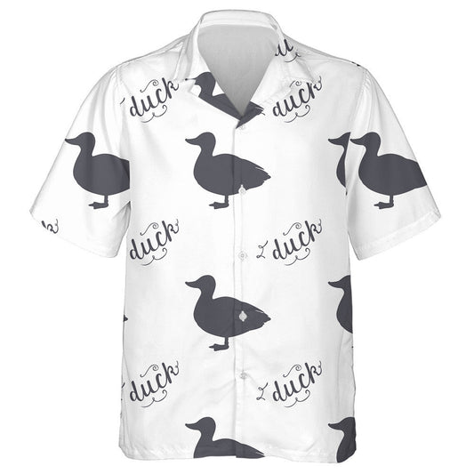 Hand Drawn Farm Duck Silhouettes And Lettering Hawaiian Shirt, Hawaiian Shirt Gift, Christmas Gift