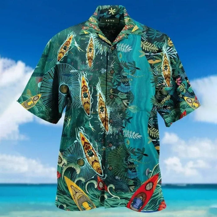 Green Kayaking Watercolor Design Hawaiian Shirt,Hawaiian Shirt Gift, Christmas Gift