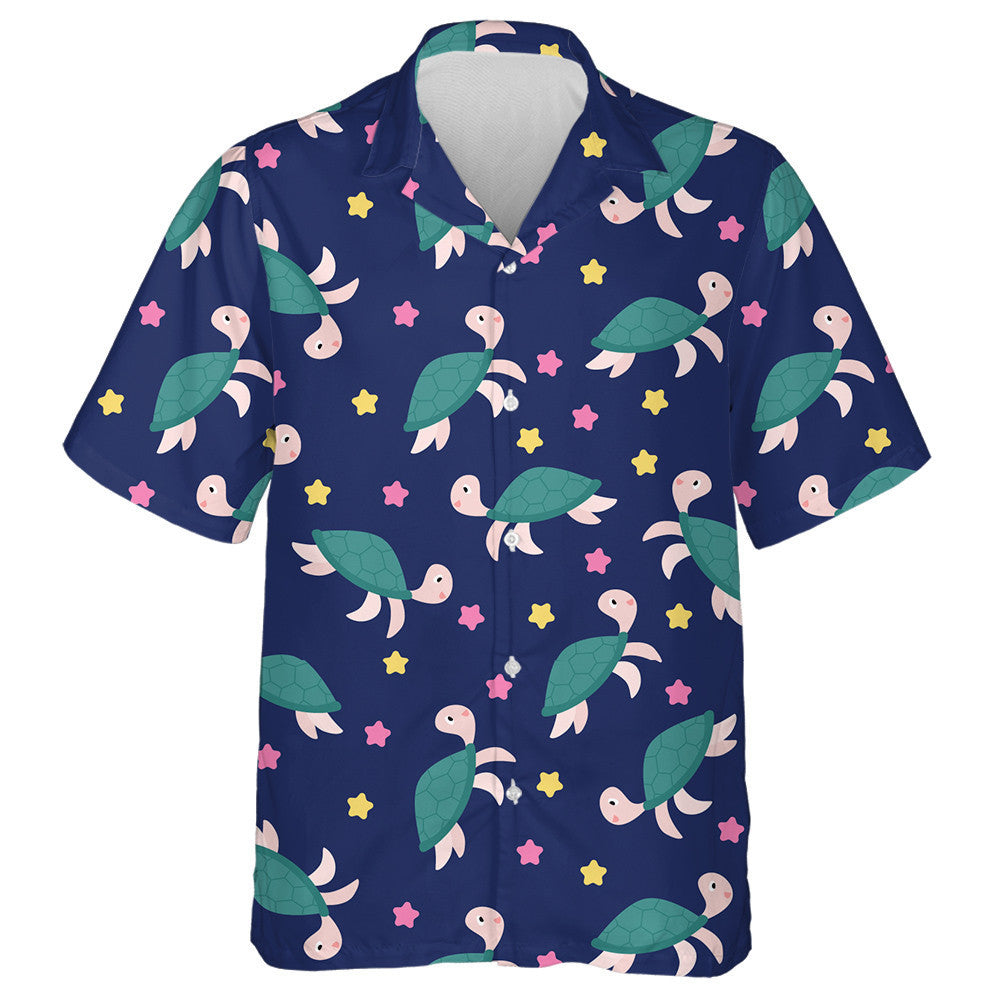Cheerful Turtle And Starfish On A Blue Background Hawaiian Shirt, Hawaiian Shirt Gift, Christmas Gift