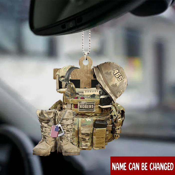 Personalized Military Bulletproof Vest Boots Helmet Car Hanging Ornament, Christmas Decoration