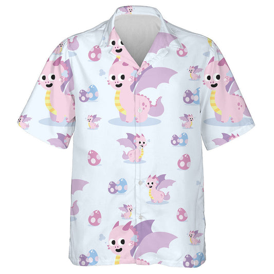 Pink Cute Dragon Cartoon On Blue Background Hawaiian Shirt, Hawaiian Shirt Gift, Christmas Gift