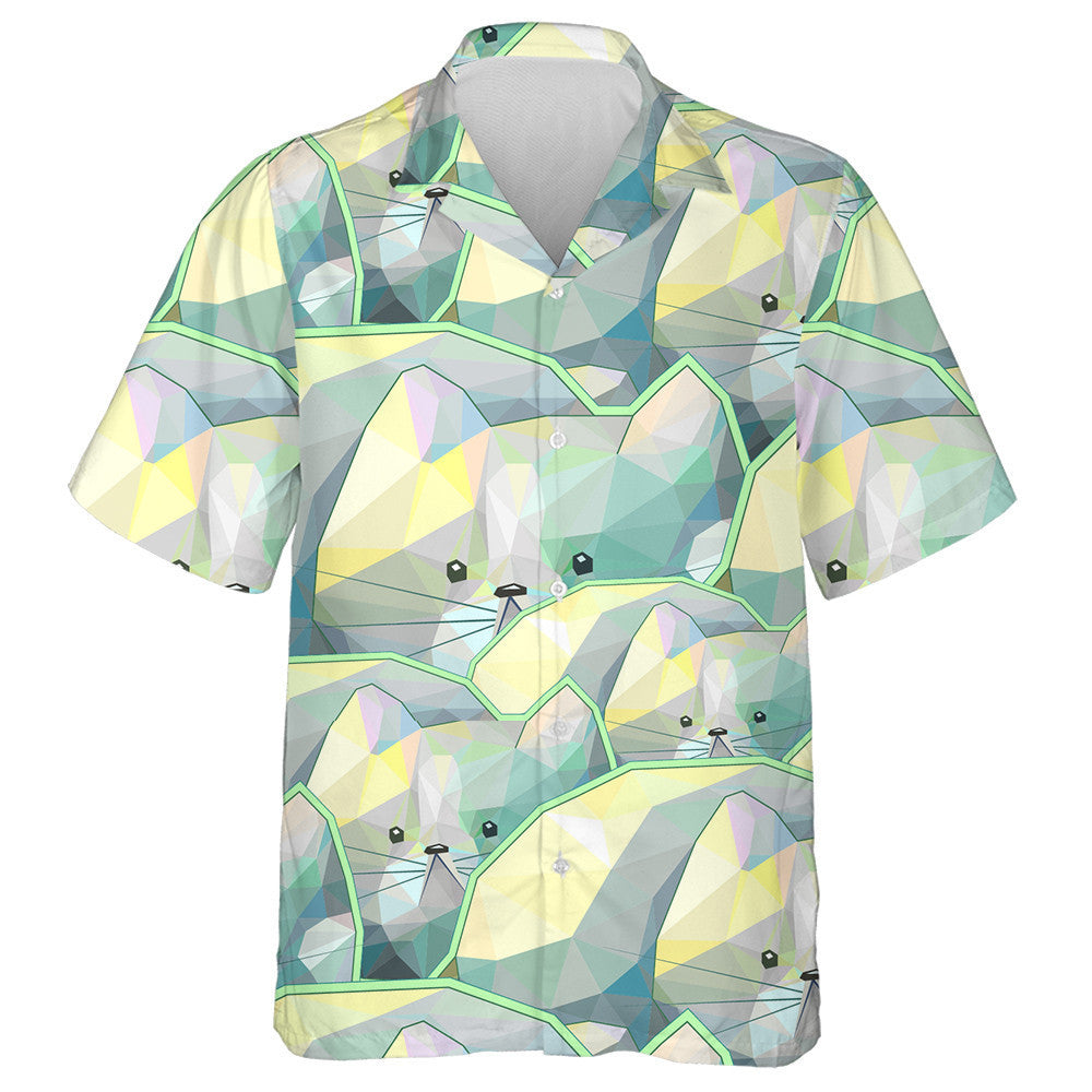 Cute Cartoon Polygon Cat Doodle Background Hawaiian Shirt, Hawaiian Shirt Gift, Christmas Gift