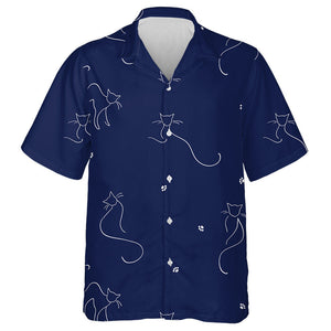 Abstract Cats Drawn By One Line On Blue Hawaiian Shirt, Hawaiian Shirt Gift, Christmas Gift