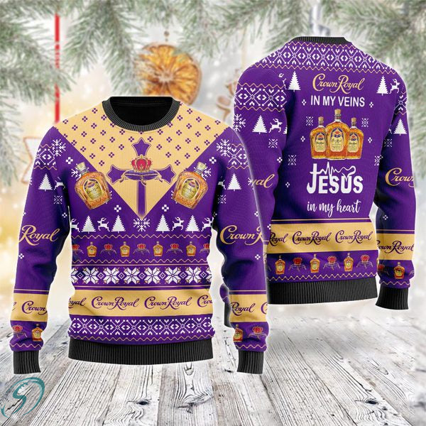 Crown Royal In My Veins Jesus In My Heart Ugly Sweater,Christmas Ugly Sweater,Christmas Gift,Gift Christmas 2022