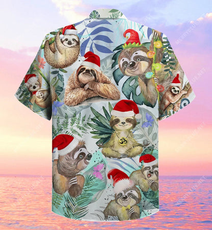 Cute Sloth In Forest And Christmas Vintage Style Design Hawaiian Shirt, Hawaiian Shirt Gift, Christmas Gift