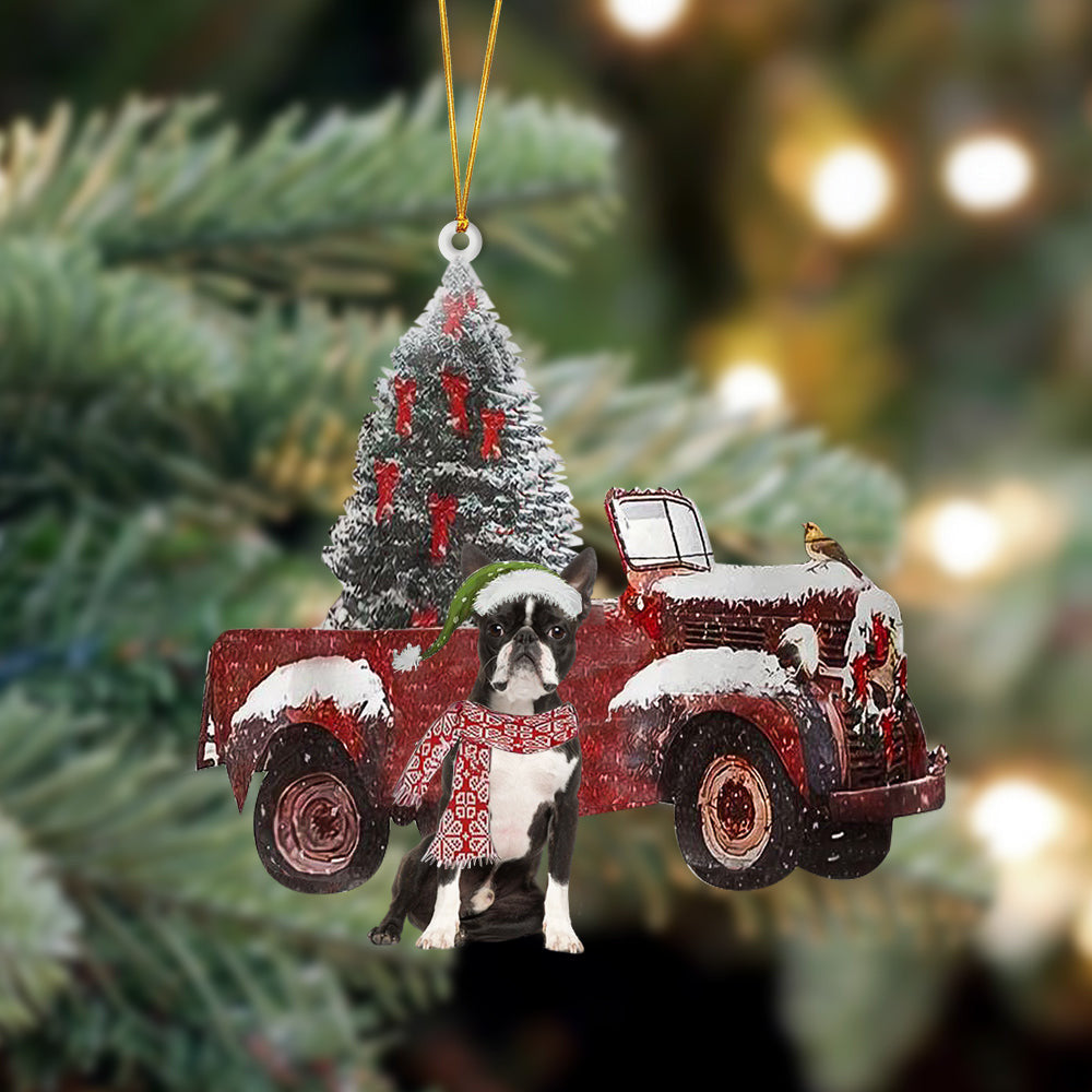 Boston terrier-Christmas Truck Two Sided Christmas Plastic Hanging Ornament, Christmas Ornament Gift, Christmas Gift, Christmas Decoration