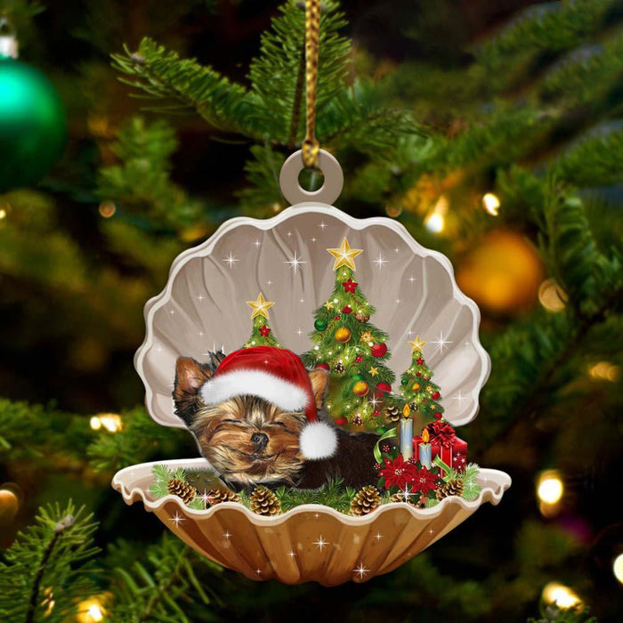 Cute Yorkshire Terrier Sleeping in Pearl Dog Christmas Ornament Flat Acrylic, Pet Love Gift, Christmas Ornament, Christmas Gift