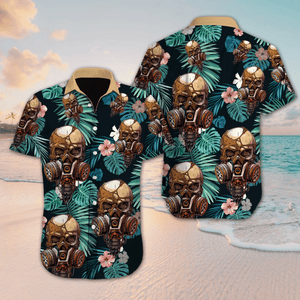 Skull Flower Tropical Jungle Black Christmas Design Hawaiian Shirt, Hawaiian Shirt Gift, Christmas Gift