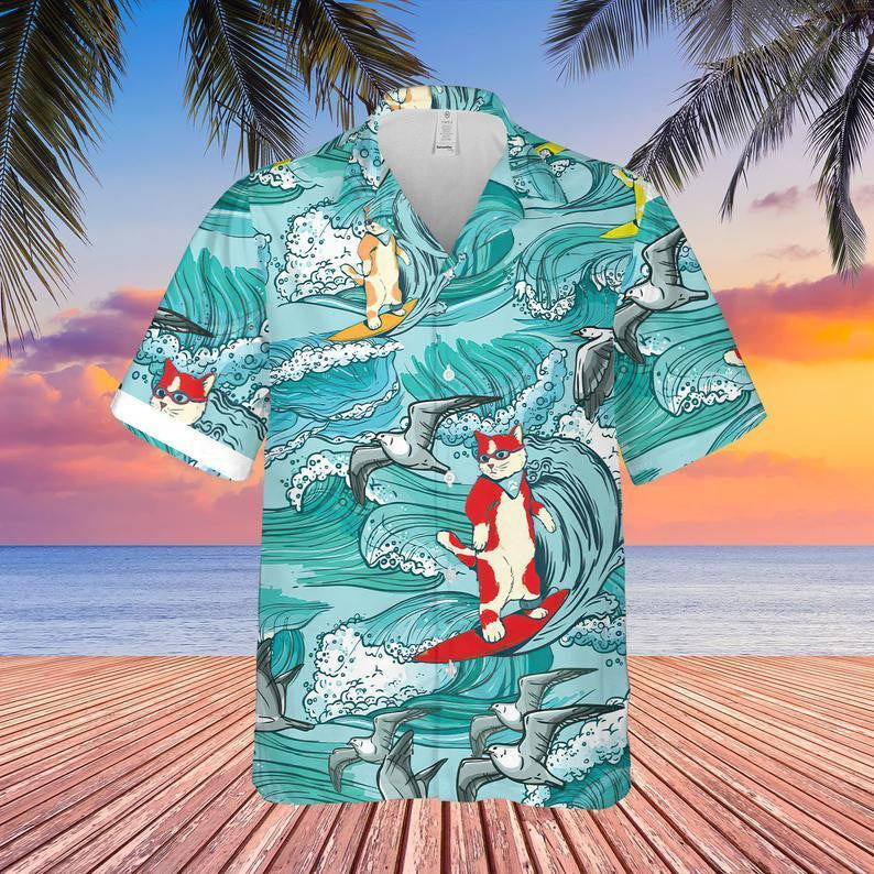 Cat Surfála Ar an bhFarraige Patrún Léine Haváí, Haváise Le Bronntanas