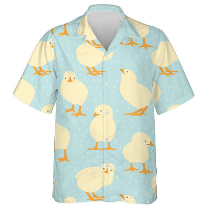 Cute Chicken On Dotted Blue Background Hawaiian Shirt,Hawaiian Shirt Gift, Christmas Gift