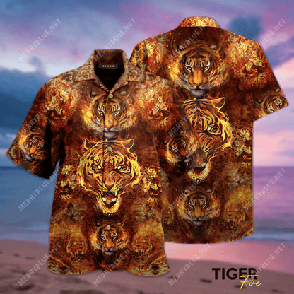 Buy Fire Tiger Unisex Hawaiian Shirt-Hawaiian Shirt Gift, Christmas Gift