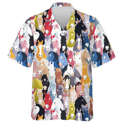 Colourful Cartoon With Cute Horses Background Hawaiian Shirt,Hawaiian Shirt Gift, Christmas Gift