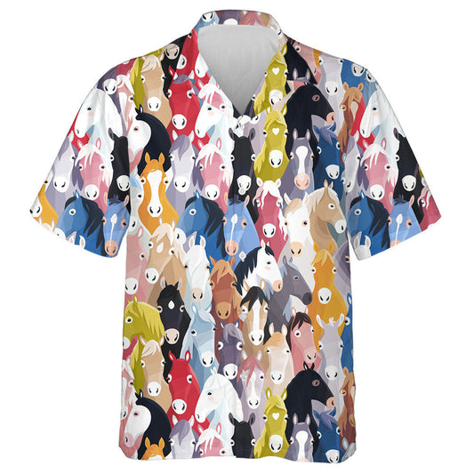 Colourful Cartoon With Cute Horses Background Hawaiian Shirt,Hawaiian Shirt Gift, Christmas Gift