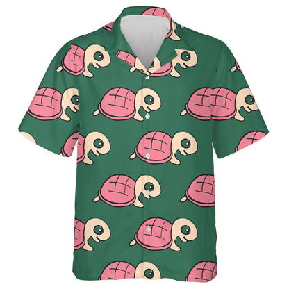 Pink Turtle On Green Animal Background Hawaiian Shirt,Hawaiian Shirt Gift, Christmas Gift