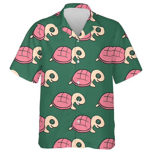 Pink Turtle On Green Animal Background Hawaiian Shirt,Hawaiian Shirt Gift, Christmas Gift