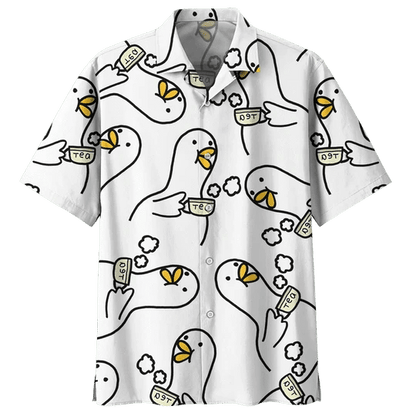 Tea And Duck Background Design Hawaiian Shirt,Hawaiian Shirt Gift, Christmas Gift