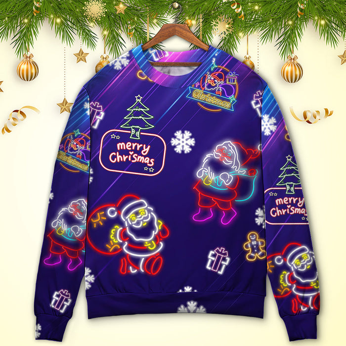 Christmas Santa Neon Light Xmas Party Ugly Christmas Sweater, Christmas Gift, Gift Christmas 2024