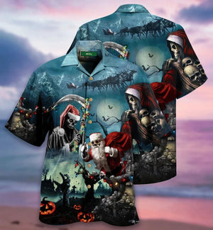 Christmas Skull Santa In Dark Night Hawaiian Shirt, Hawaiian Shirt Gift, Christmas Gift