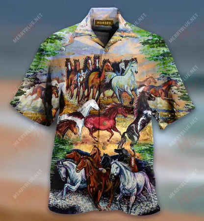 Awesome Wild Horses Hawaiian Shirt Ocean Short Sleeve Tactical Hawaiian Shirt Hawaiian Shirts For Men, Hawaiian Shirt Gift, Christmas Gift
