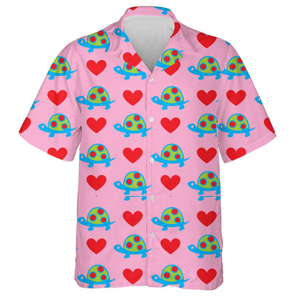 Green Turtles And Red Heart On Pink Hawaiian Shirt, Hawaiian Shirt Gift, Christmas Gift